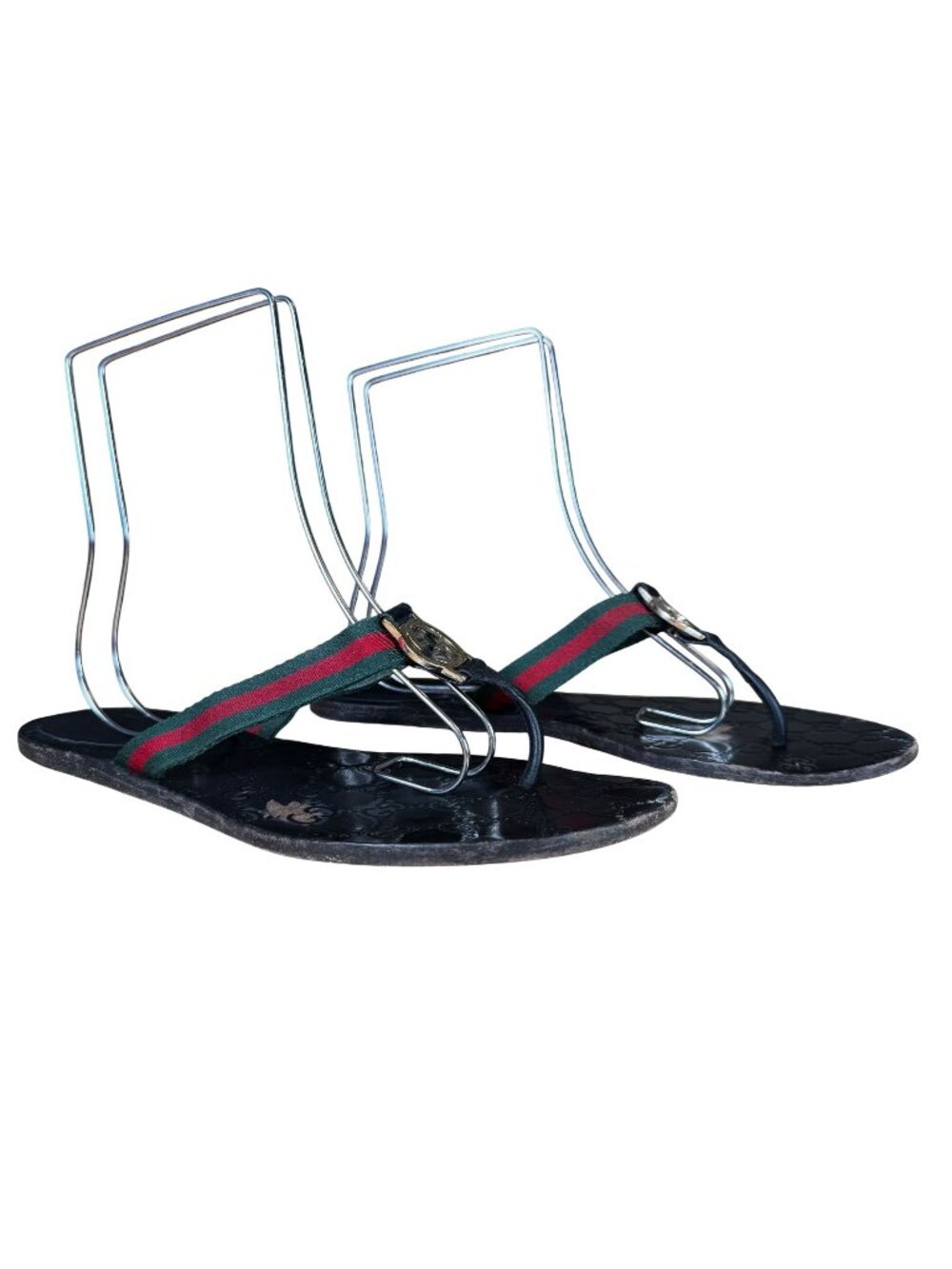 Gucci Interlocking GG Monogram Web Stripe Thong Sandals Black EU 40.5 US 10.5 - Picture 1 of 11